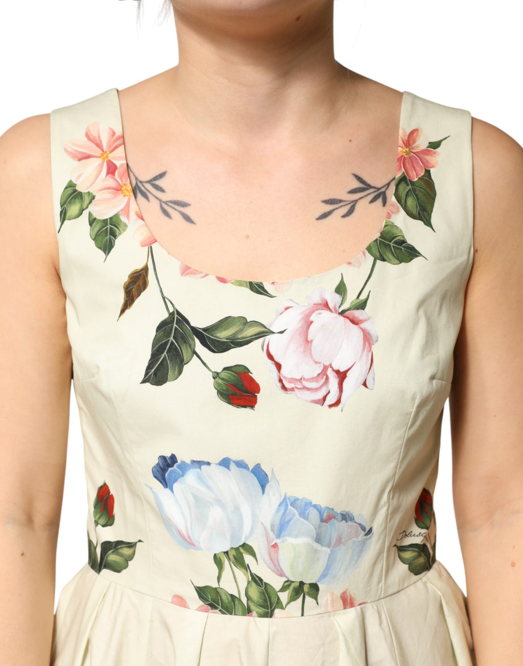 Dolce & Gabbana Beige Floral Sleeveless A-line Dress
