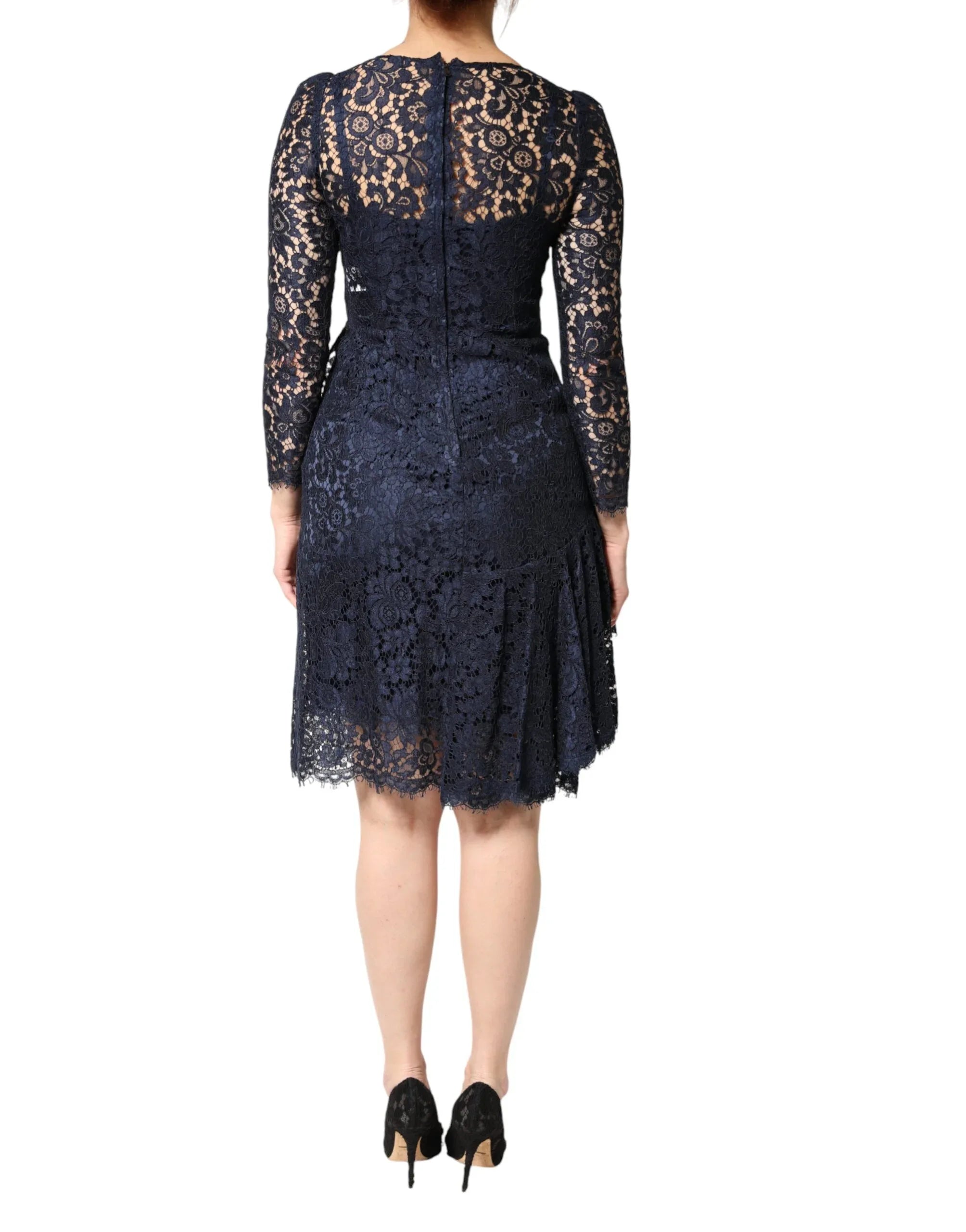 Dolce & Gabbana Blue Lace Ruffle A-line Knee Length Dress - Zeiniez