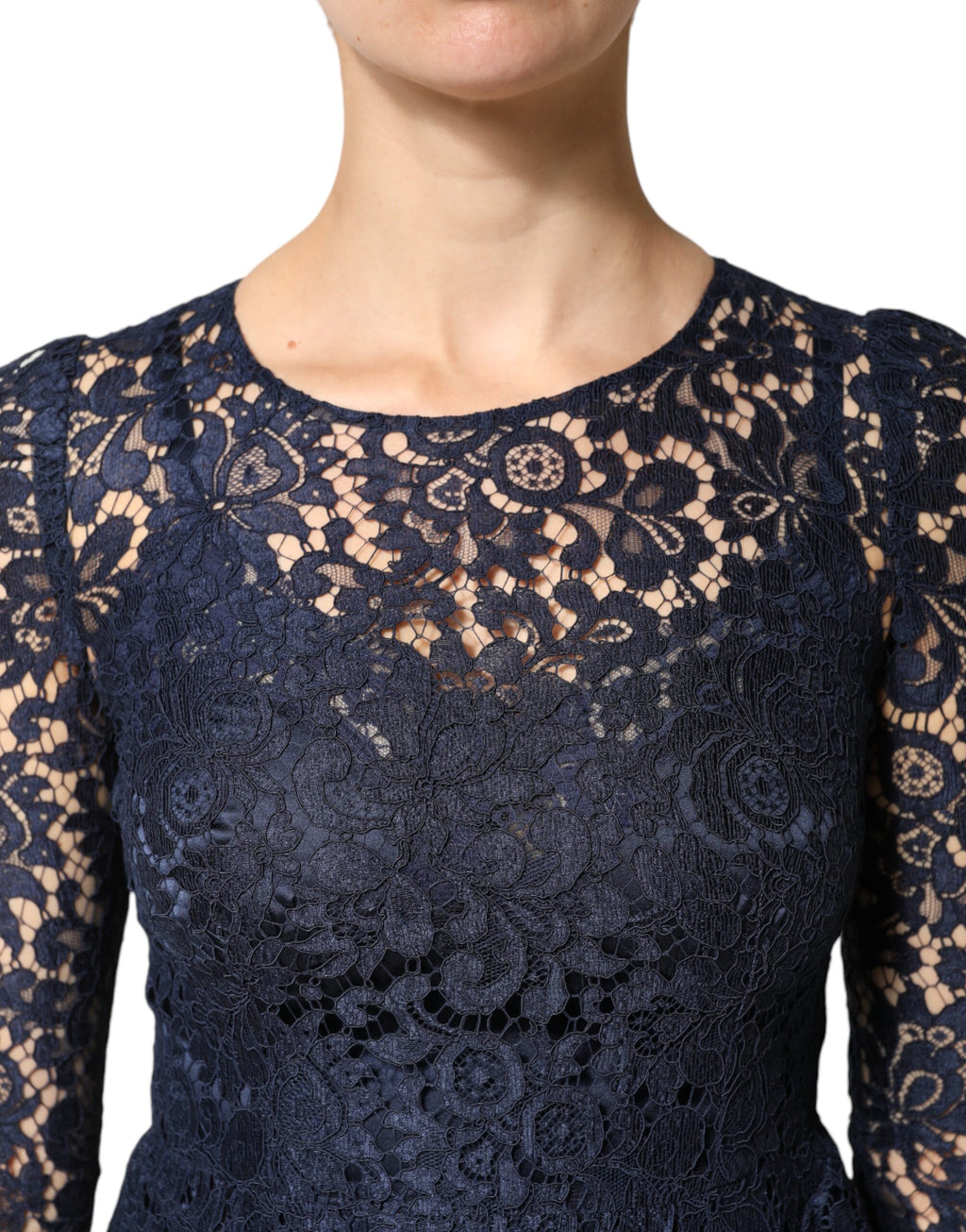 Dolce & Gabbana Blue Lace Ruffle A-line Knee Length Dress