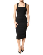 Dolce & Gabbana Black Square Neck Sleeveless Midi Dress - Zeiniez