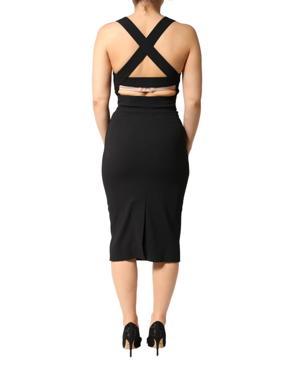 Dolce & Gabbana Black Square Neck Sleeveless Midi Dress - Zeiniez