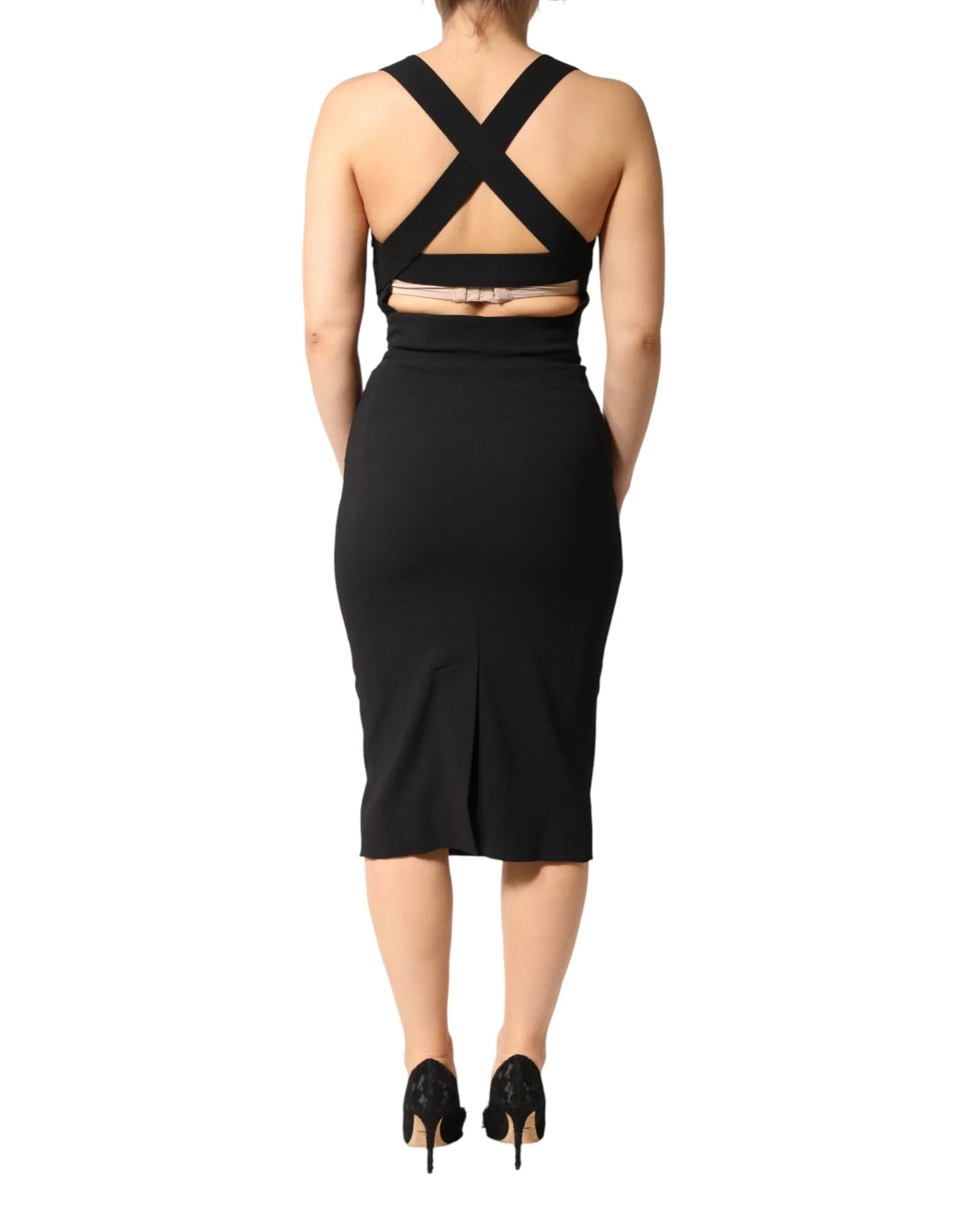 Dolce & Gabbana Black Square Neck Sleeveless Midi Dress - Zeiniez