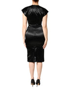 Dolce & Gabbana Black Satin Sheath Midi Cap Sleeves Dress - Zeiniez