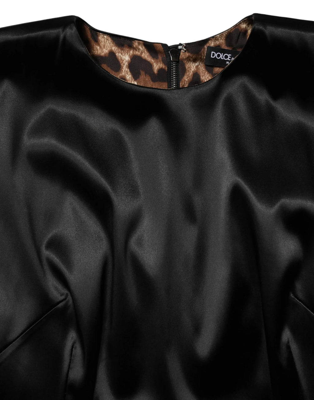 Dolce & Gabbana Black Satin Sheath Midi Cap Sleeves Dress - Zeiniez