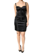 Dolce & Gabbana Black Satin Acetate Lace Eyelets Mini Dress - Zeiniez