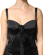 Dolce & Gabbana Black Satin Acetate Lace Eyelets Mini Dress - Zeiniez