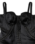 Dolce & Gabbana Black Satin Acetate Lace Eyelets Mini Dress - Zeiniez