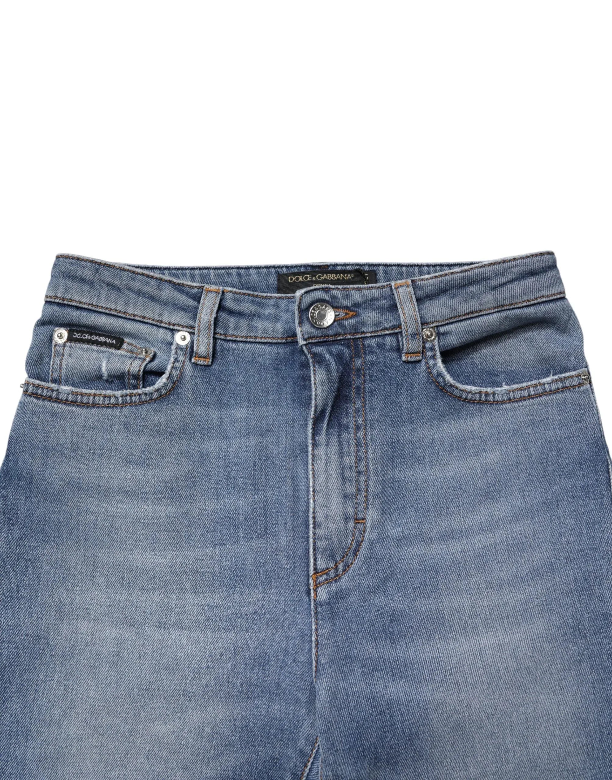 Dolce & Gabbana Blue Washed Cotton Skinny Denim Trouser Jeans - Zeiniez