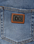 Dolce & Gabbana Blue Washed Cotton Skinny Denim Trouser Jeans - Zeiniez