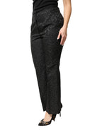 Dolce & Gabbana Black Floral Brocade High Waisted Trouser Pants - Zeiniez