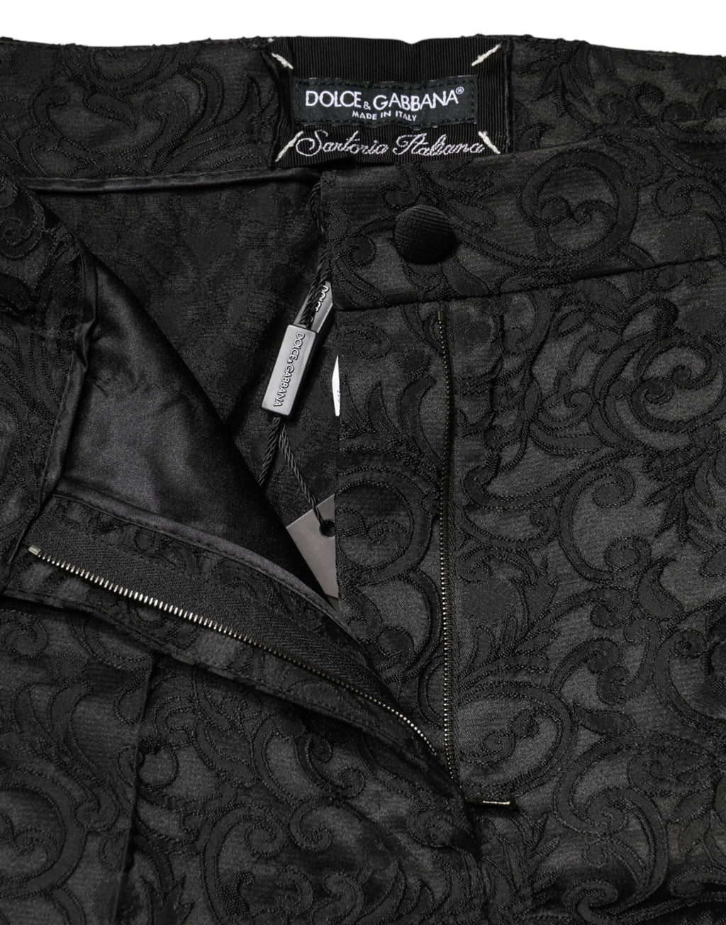 Dolce & Gabbana Black Floral Brocade High Waisted Trouser Pants - Zeiniez