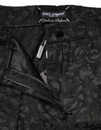 Dolce & Gabbana Black Floral Brocade High Waisted Trouser Pants - Zeiniez