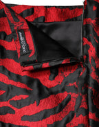Dolce & Gabbana Black Red Jacquard High Waist Mini Skirt - Zeiniez