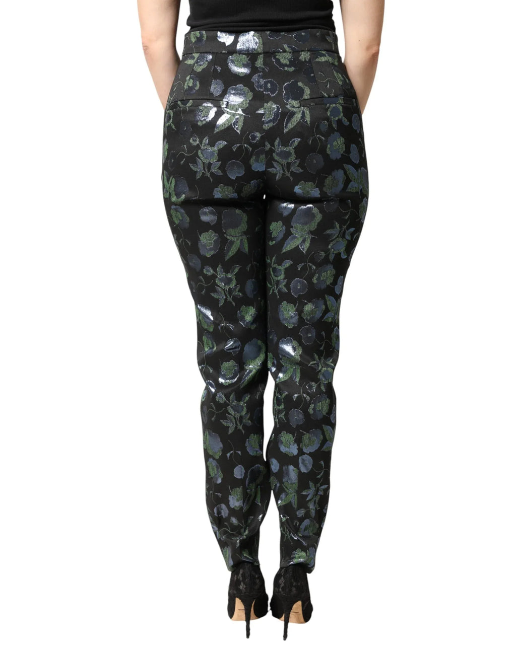 Dolce & Gabbana BlueGreen Floral Metallic Slim Trouser Pants - Zeiniez