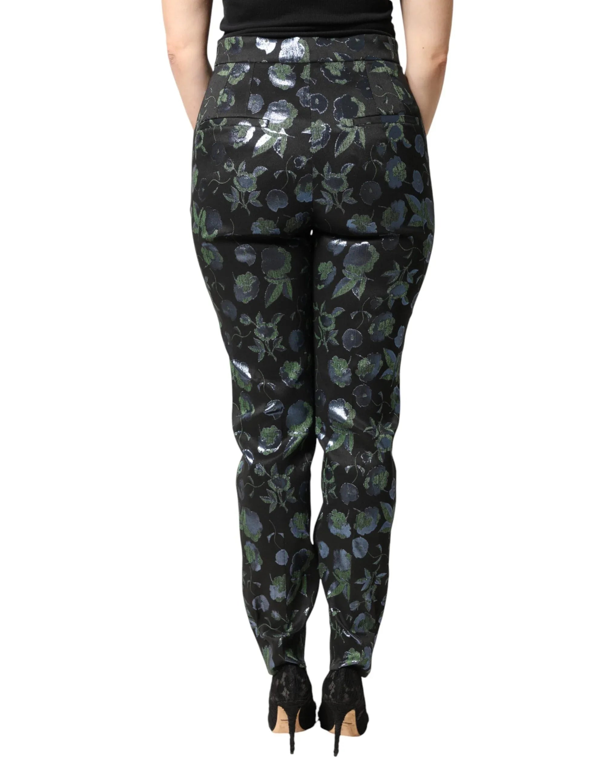 Dolce & Gabbana BlueGreen Floral Metallic Slim Trouser Pants - Zeiniez