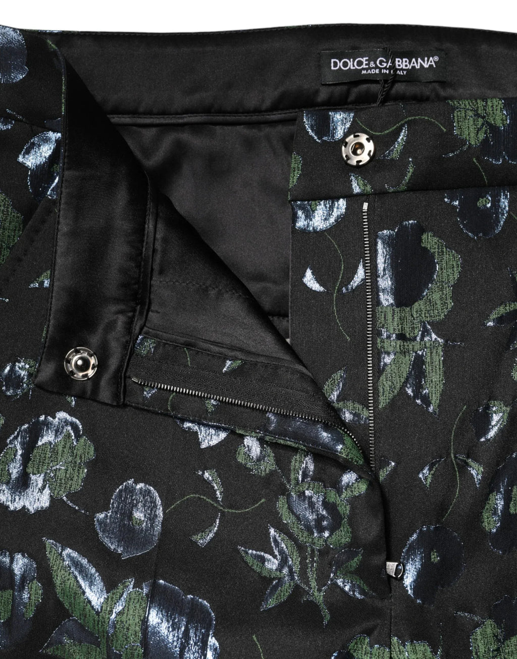 Dolce & Gabbana BlueGreen Floral Metallic Slim Trouser Pants - Zeiniez