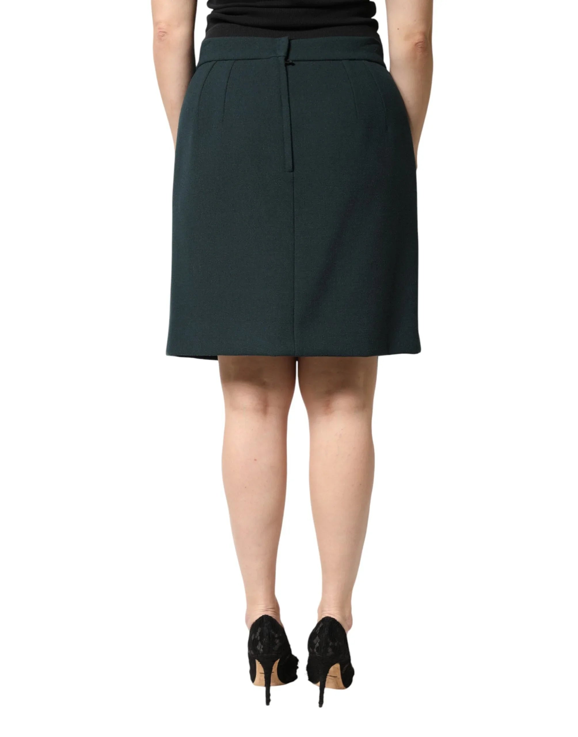 Dolce & Gabbana Dark Green Mid Waist Pencil Cut Mini Skirt - Zeiniez