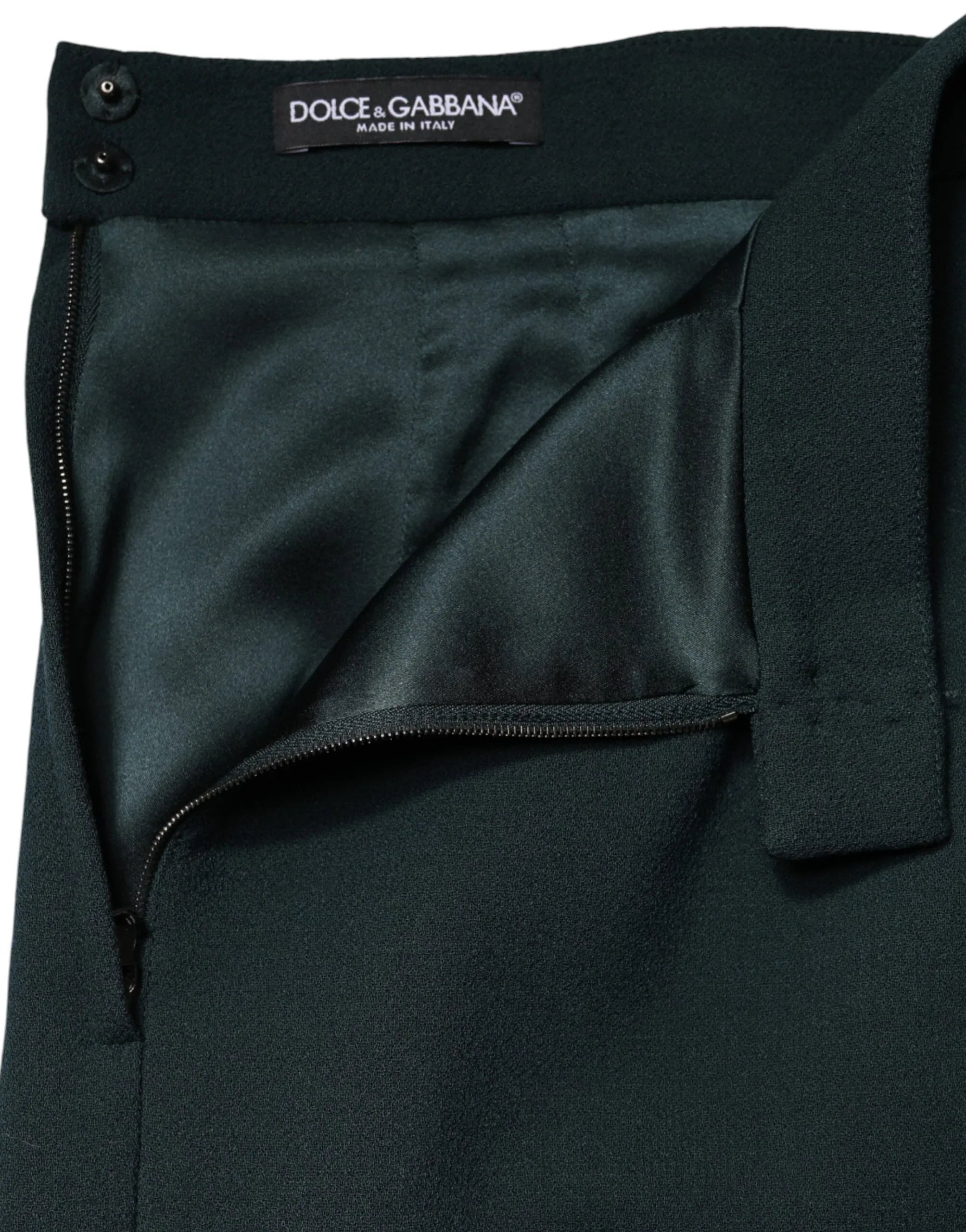 Dolce & Gabbana Dark Green Mid Waist Pencil Cut Mini Skirt - Zeiniez