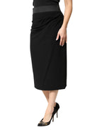 Dolce & Gabbana Black Wool High Waist Pencil Cut Midi Skirt - Zeiniez