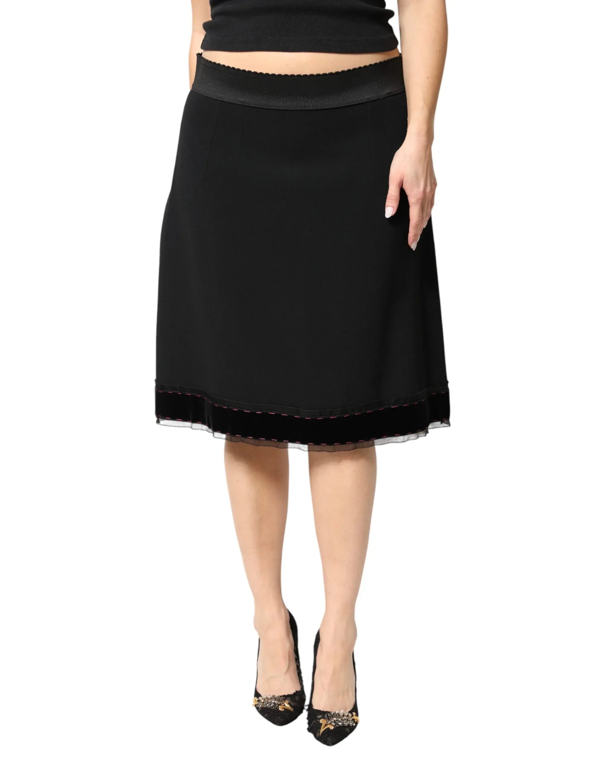 Dolce & Gabbana Black Mid Waist A-line Knee Length Skirt - Zeiniez