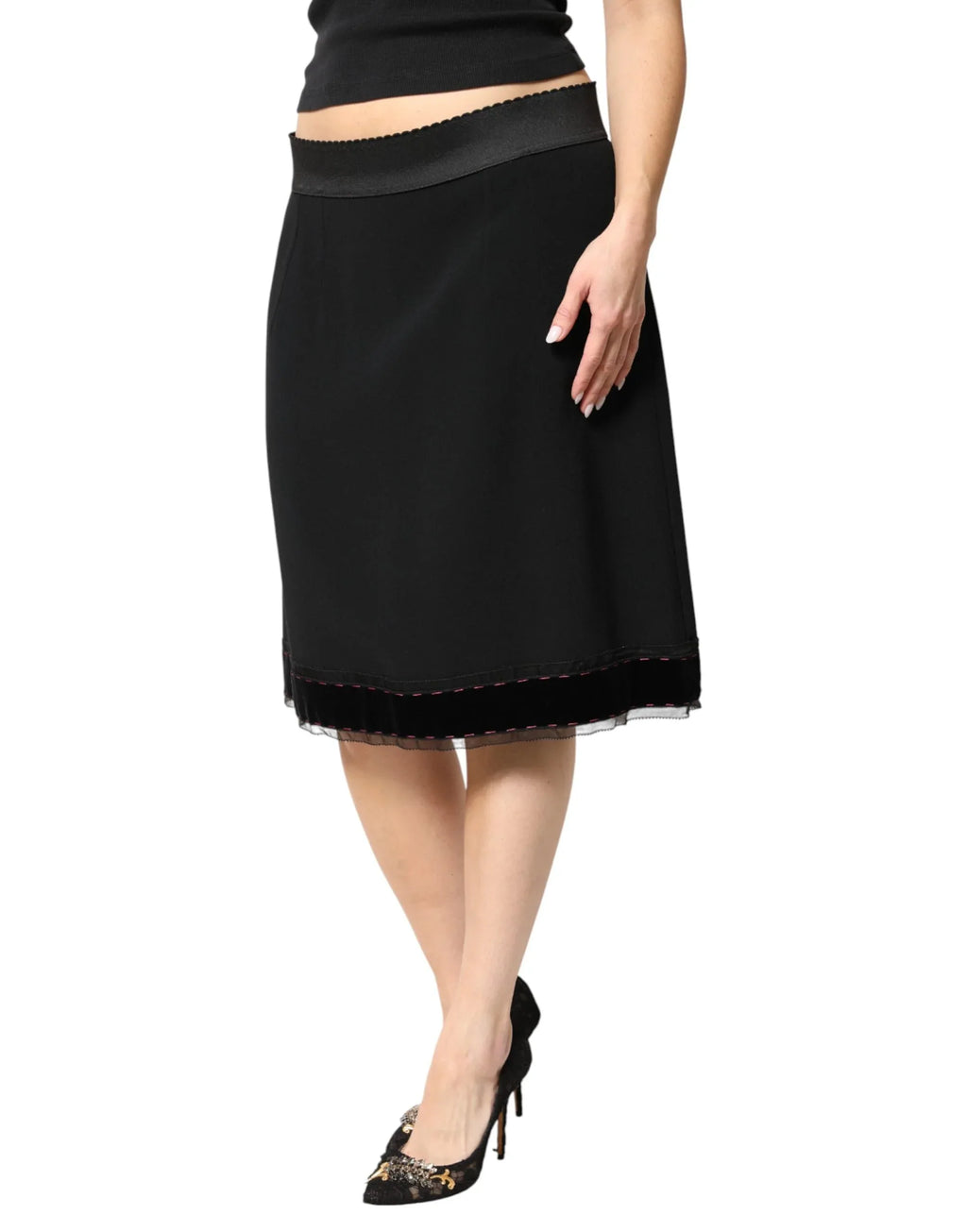 Dolce & Gabbana Black Mid Waist A-line Knee Length Skirt - Zeiniez