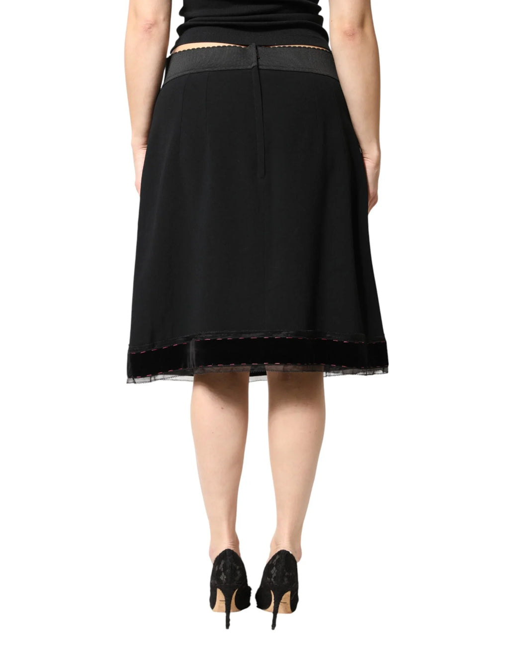 Dolce & Gabbana Black Mid Waist A-line Knee Length Skirt - Zeiniez