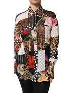 Dolce & Gabbana Multicolor Patchwork Silk CollaredBlouse Top - Zeiniez