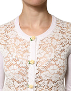Dolce & Gabbana Cream Lace Knit Rose Button Cardigan Sweater - Zeiniez