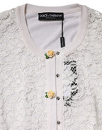 Dolce & Gabbana Cream Lace Knit Rose Button Cardigan Sweater - Zeiniez