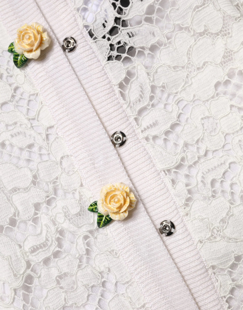 Dolce & Gabbana Cream Lace Knit Rose Button Cardigan Sweater - Zeiniez