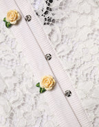 Dolce & Gabbana Cream Lace Knit Rose Button Cardigan Sweater - Zeiniez