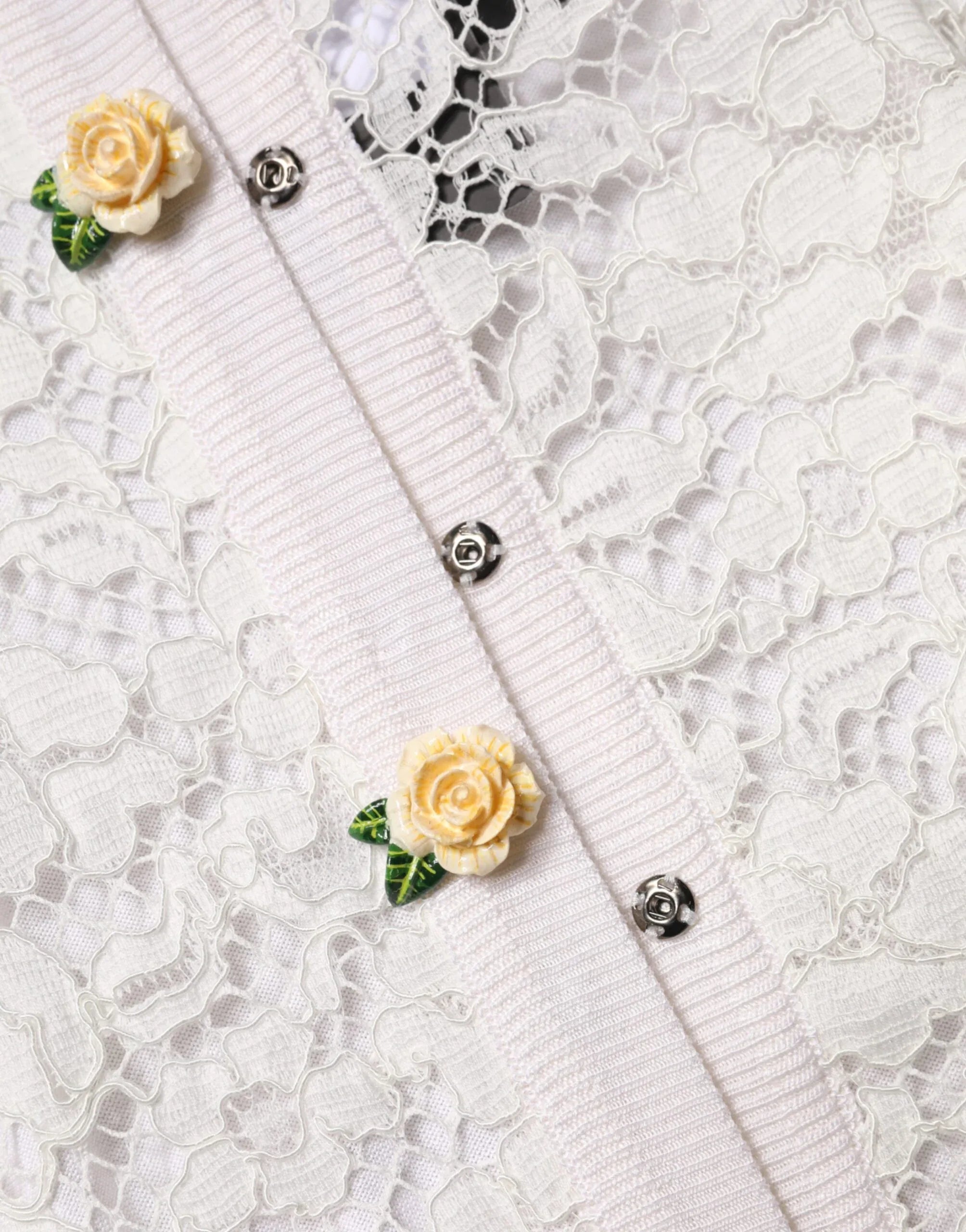 Dolce & Gabbana Cream Lace Knit Rose Button Cardigan Sweater - Zeiniez