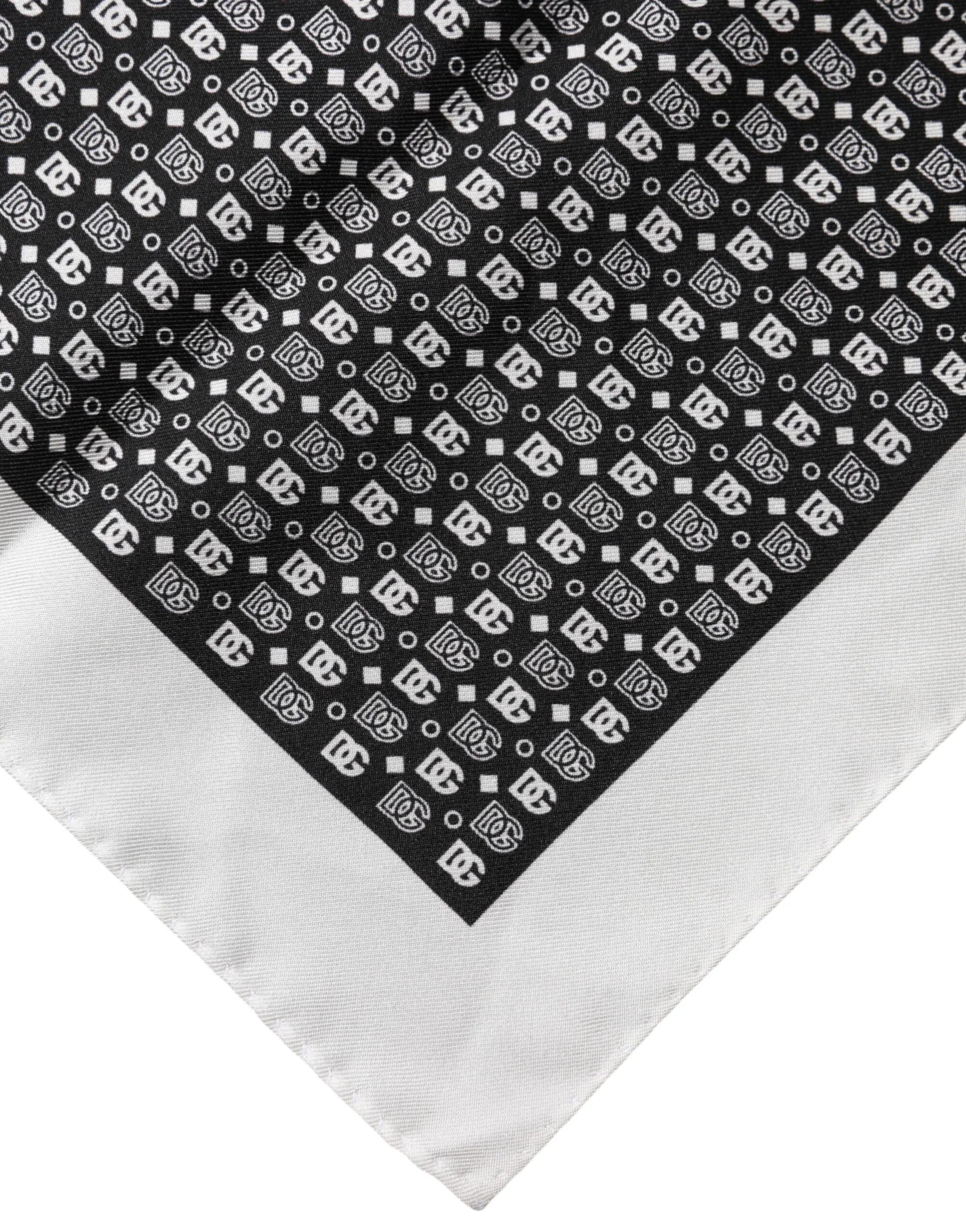Dolce & Gabbana White Black Patterned Square Foulard Scarf - Zeiniez