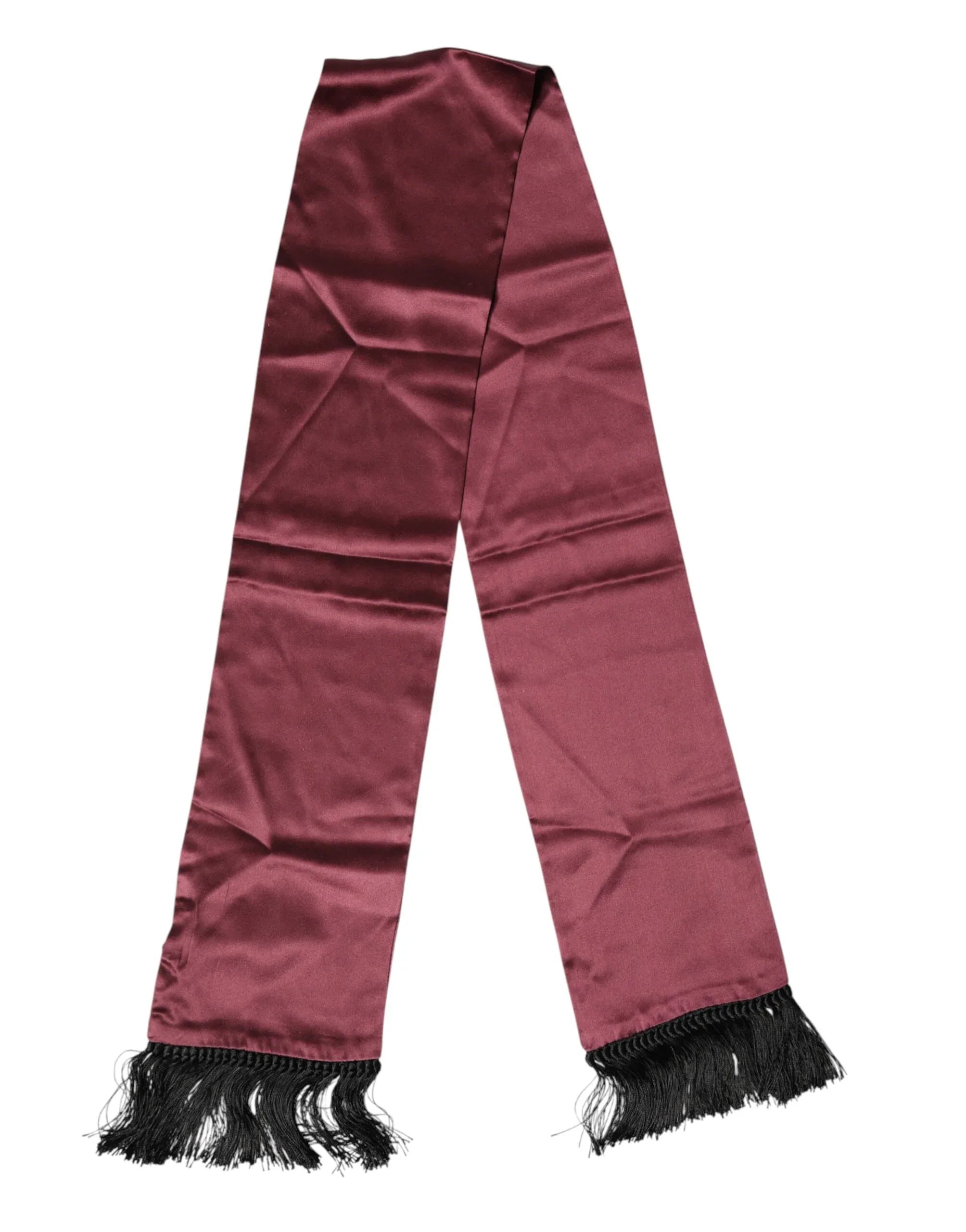 Dolce & Gabbana Maroon Silk Satin Fringes Neck Foulard Scarf - Zeiniez