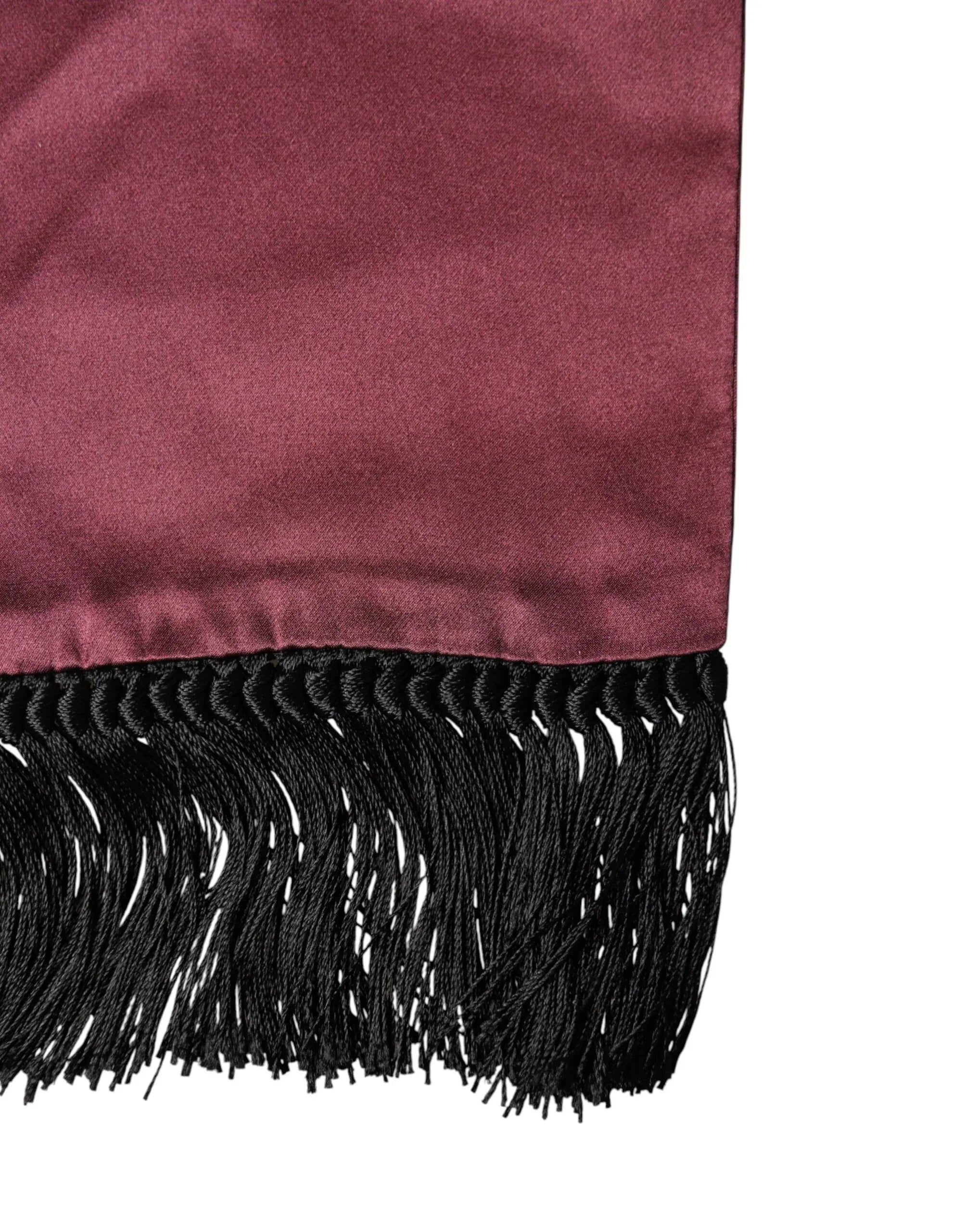 Dolce & Gabbana Maroon Silk Satin Fringes Neck Foulard Scarf - Zeiniez