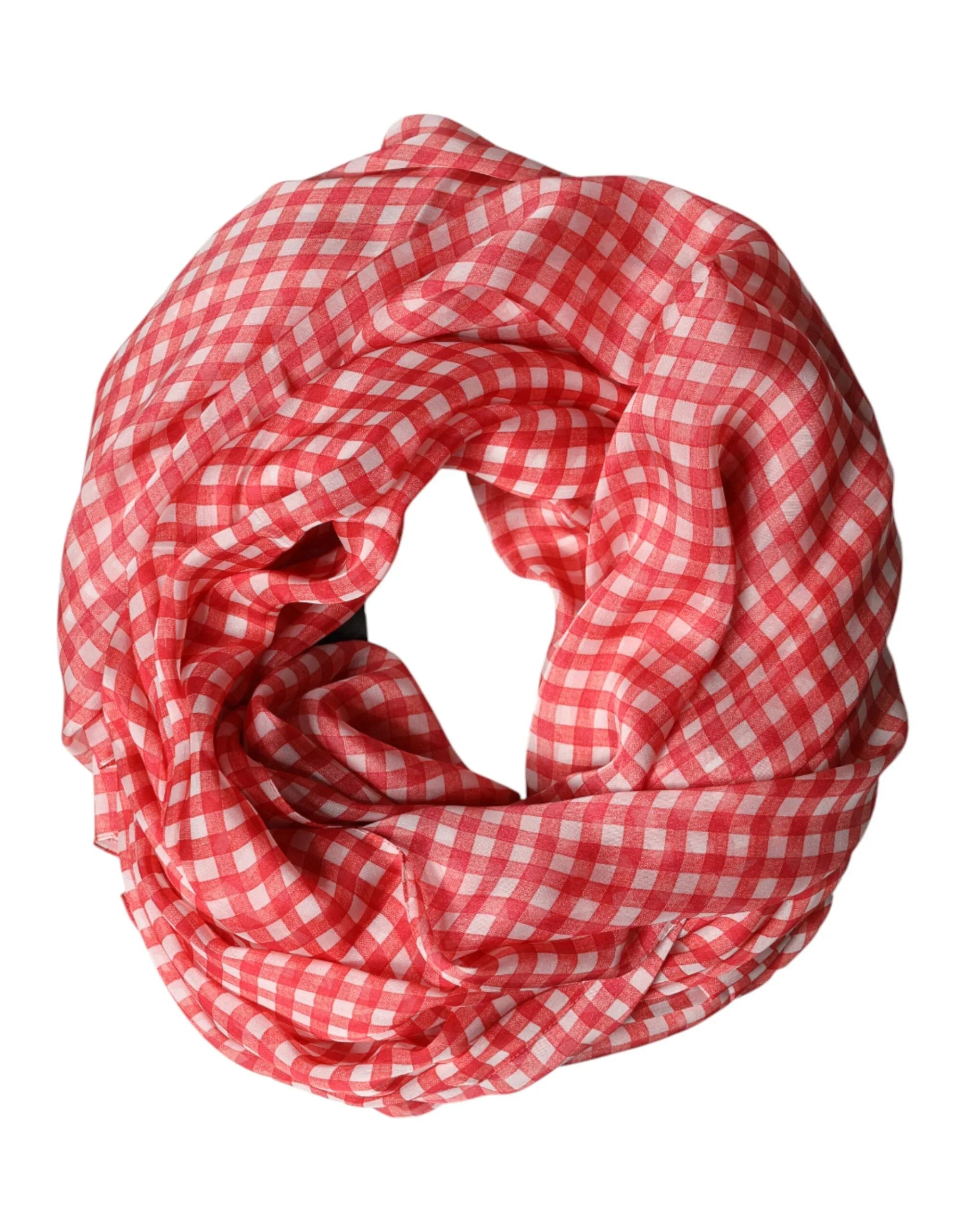 Dolce & Gabbana Red Checkered Silk Neck Wrap Shawl Scarf - Zeiniez