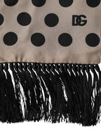 Dolce & Gabbana Brown Polka Dot Silk Fringes Foulard Scarf - Zeiniez