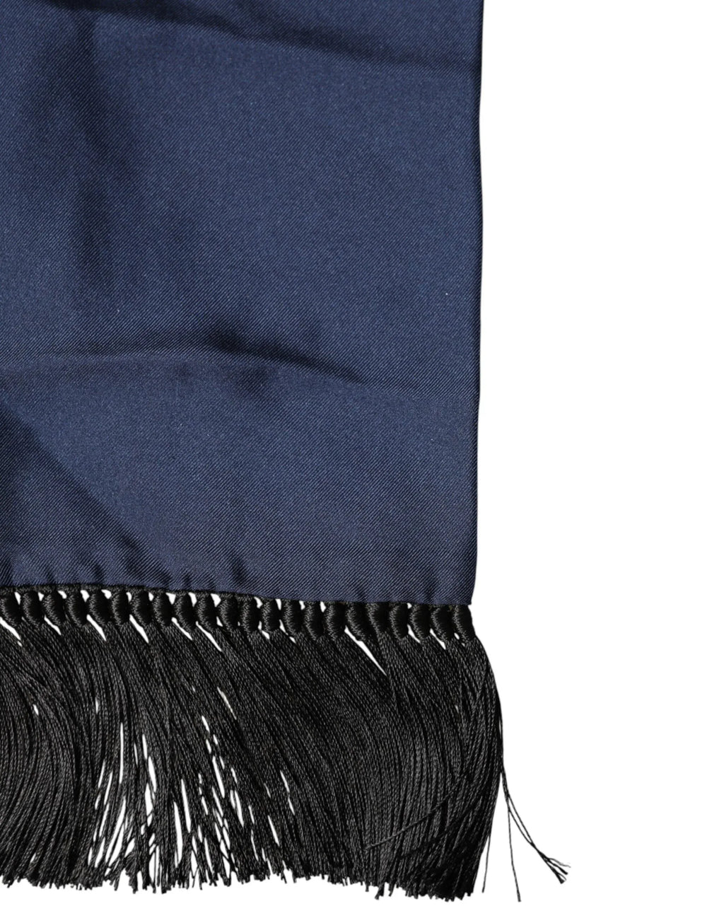 Dolce & Gabbana Navy Blue Silk Fringes Neck Foulard Scarf - Zeiniez