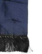 Dolce & Gabbana Navy Blue Silk Fringes Neck Foulard Scarf - Zeiniez