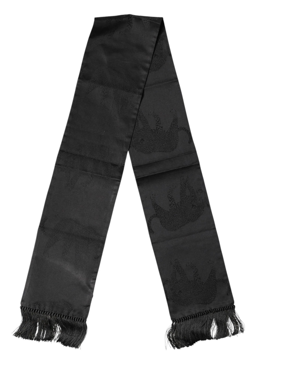 Dolce & Gabbana Black Satin Silk Fringes Neck Foulard Scarf - Zeiniez