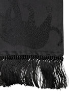 Dolce & Gabbana Black Satin Silk Fringes Neck Foulard Scarf - Zeiniez