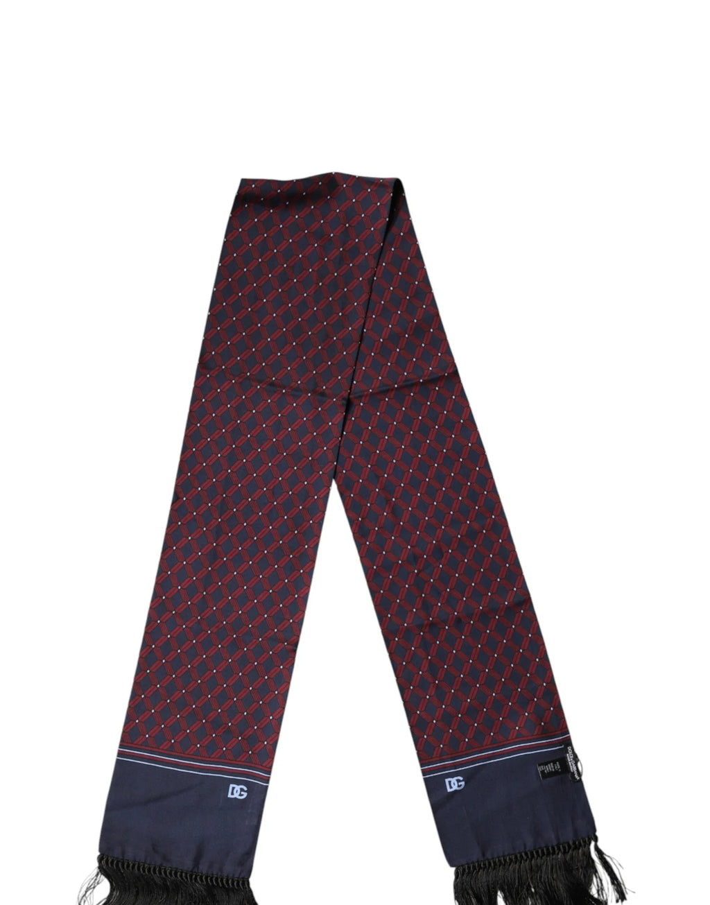 Dolce & Gabbana Maroon Patterned Fringes Wrap Foulard 138cm x 15cm Scarf - Zeiniez