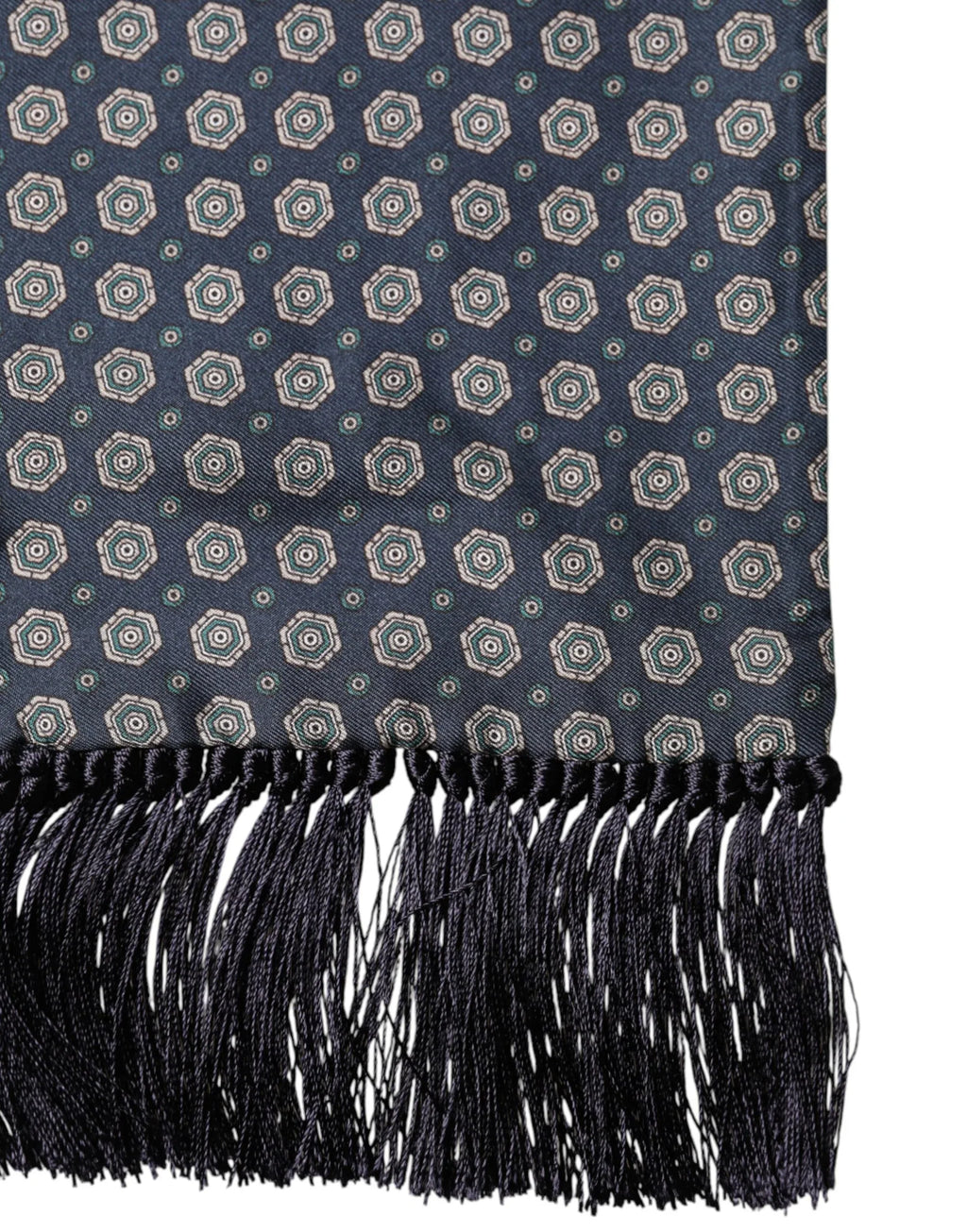 Dolce & Gabbana Blue Patterned Silk Fringes Foulard 138cm x 15.5cm Scarf - Zeiniez