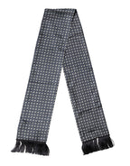 Dolce & Gabbana Blue Patterned Silk Fringes Foulard 138cm x 15.5cm Scarf - Zeiniez