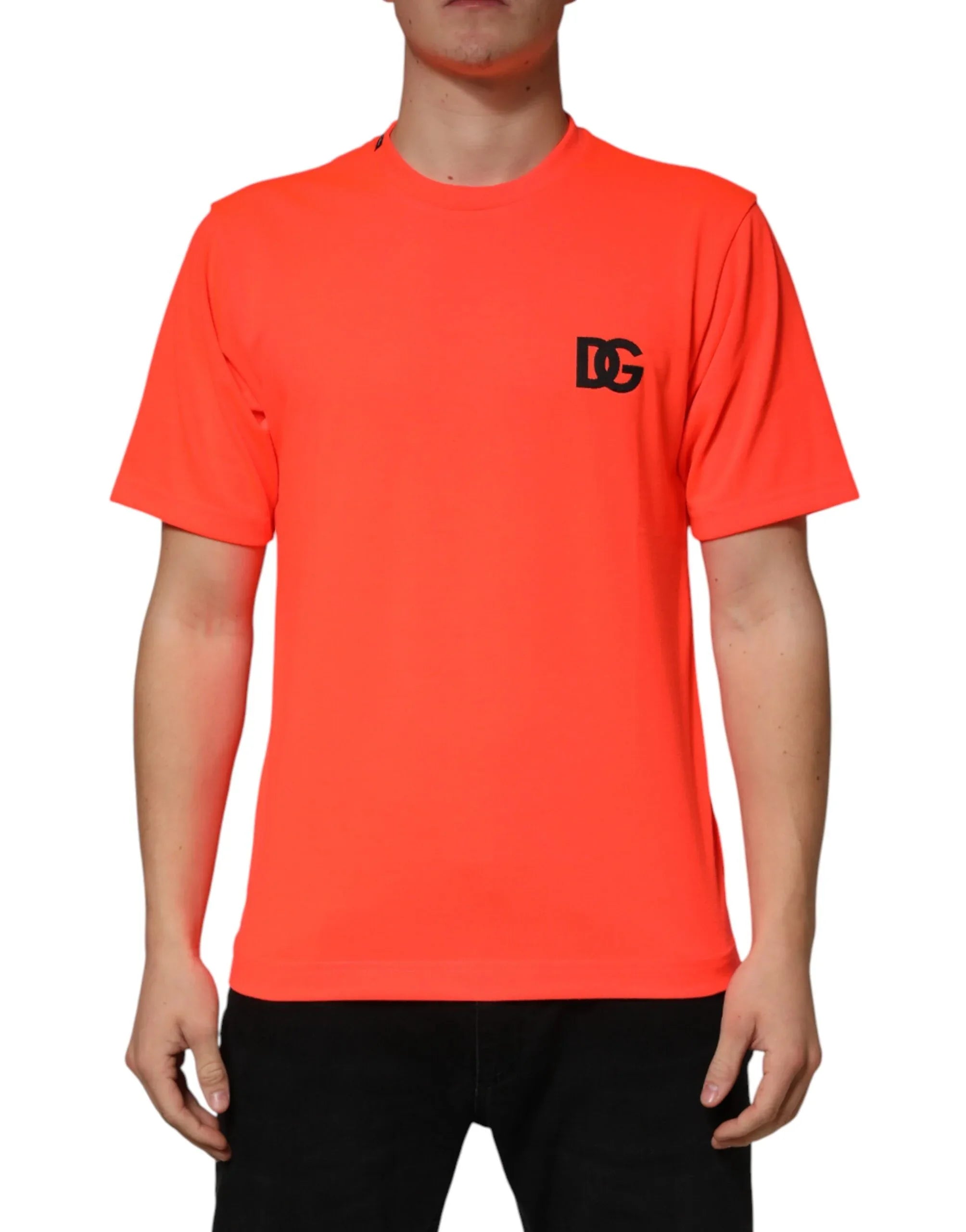 Dolce & Gabbana Neon Orange Polyester Crew Neck Men T-shirt - Zeiniez