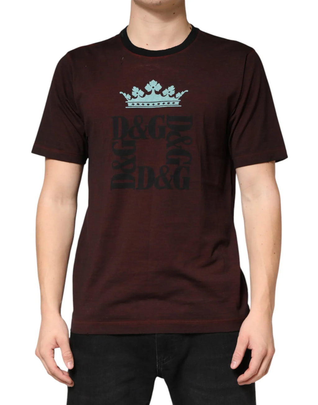 Dolce & Gabbana Maroon DG Crown Cotton Crew Neck Men T-shirt - Zeiniez