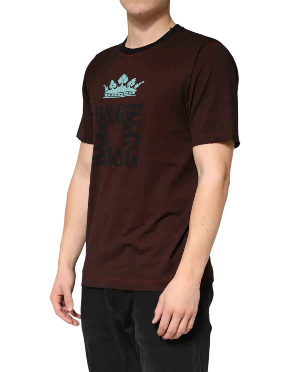Dolce & Gabbana Maroon DG Crown Cotton Crew Neck Men T-shirt - Zeiniez
