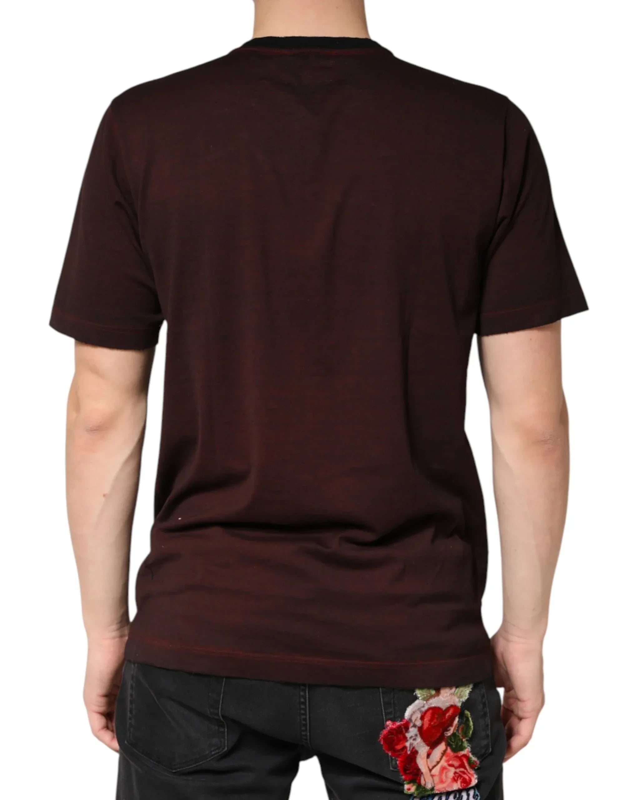 Dolce & Gabbana Maroon DG Crown Cotton Crew Neck Men T-shirt - Zeiniez