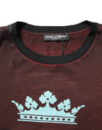 Dolce & Gabbana Maroon DG Crown Cotton Crew Neck Men T-shirt - Zeiniez