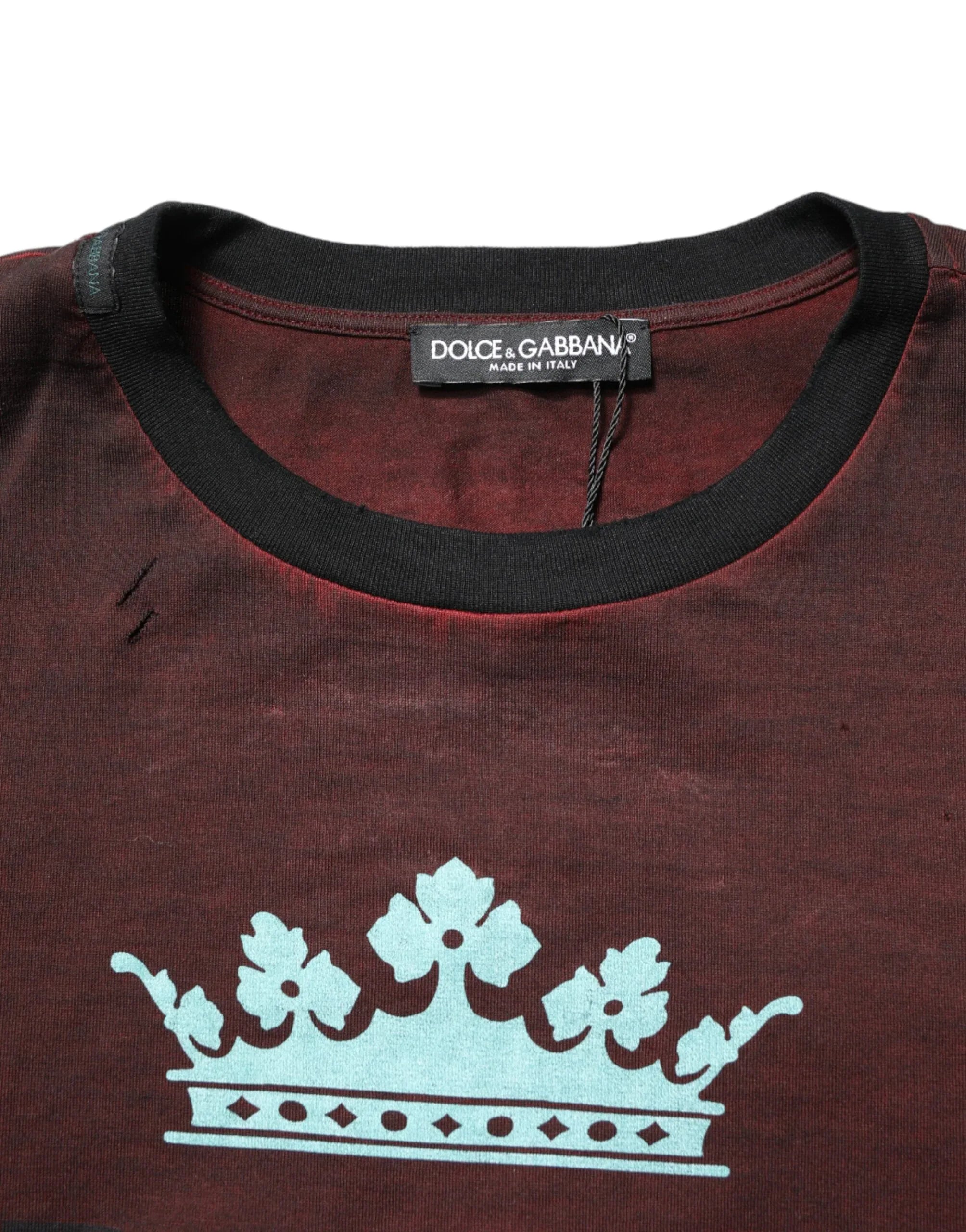 Dolce & Gabbana Maroon DG Crown Cotton Crew Neck Men T-shirt - Zeiniez